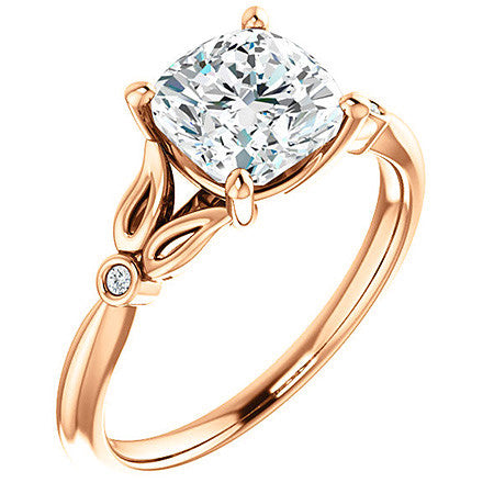 Floral Inspired Cushion Cathedral Engagement Ring