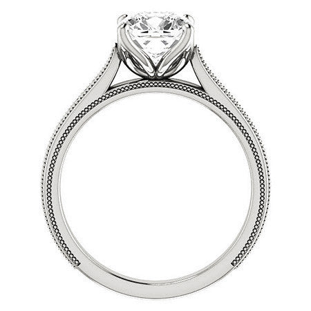 Cushion Vintage-Style Engraved Solitaire Ring with Tulip Prongs