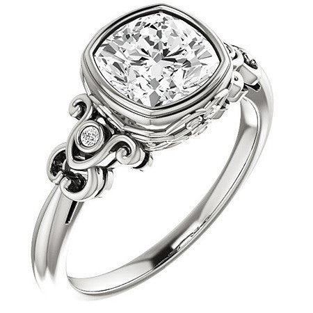 Cushion Moissanite Bezel Scroll Engagement Ring
