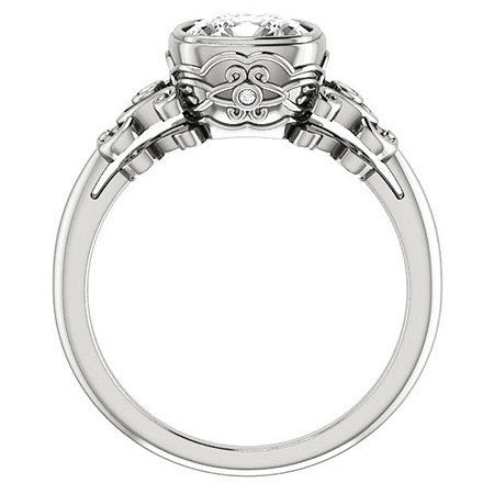 Cushion Moissanite Bezel Scroll Engagement Ring