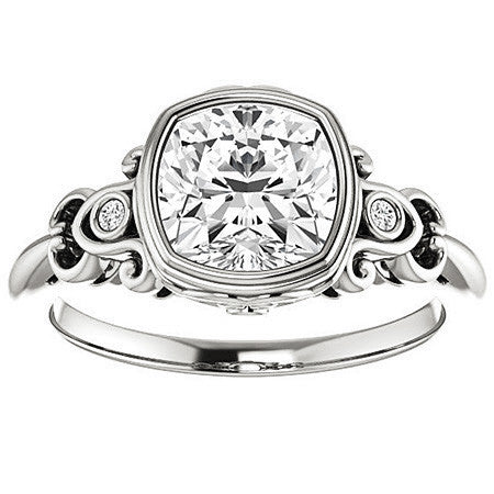 Cushion Moissanite Bezel Scroll Engagement Ring