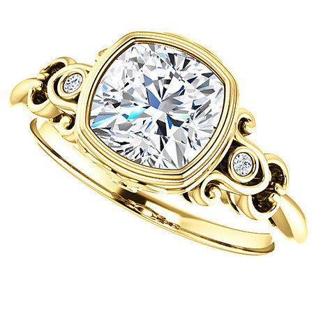 Cushion Moissanite Bezel Scroll Engagement Ring