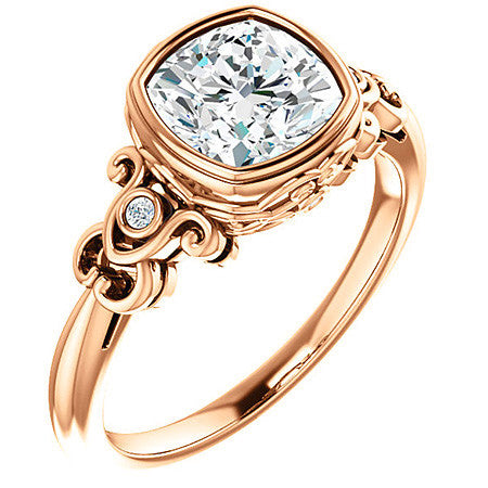 Cushion Moissanite Bezel Scroll Engagement Ring
