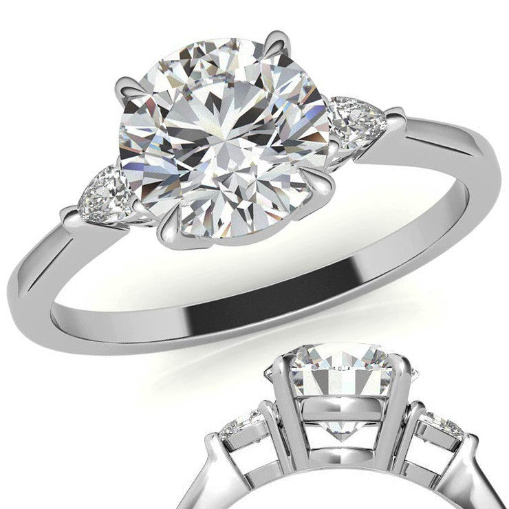 Round Brilliant Moissanite and Diamond Pear 3-Stone Engagement Ring