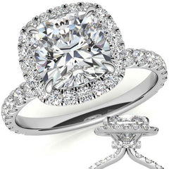 Cushion Halo Moissanite Engagement Ring with Hidden Collar