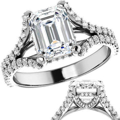 Emerald / Radiant Split Shank Moissanite Engagement Ring