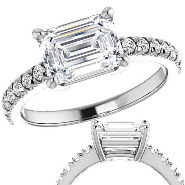 Emerald / Radiant U-Prong Moissanite Engagement Ring