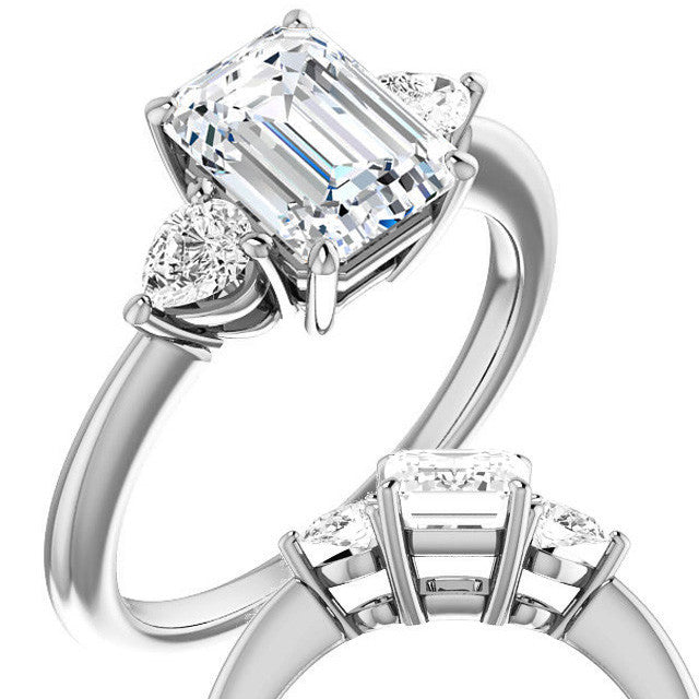 Emerald / Radiant and Pear Moissanite 3-Stone Ring