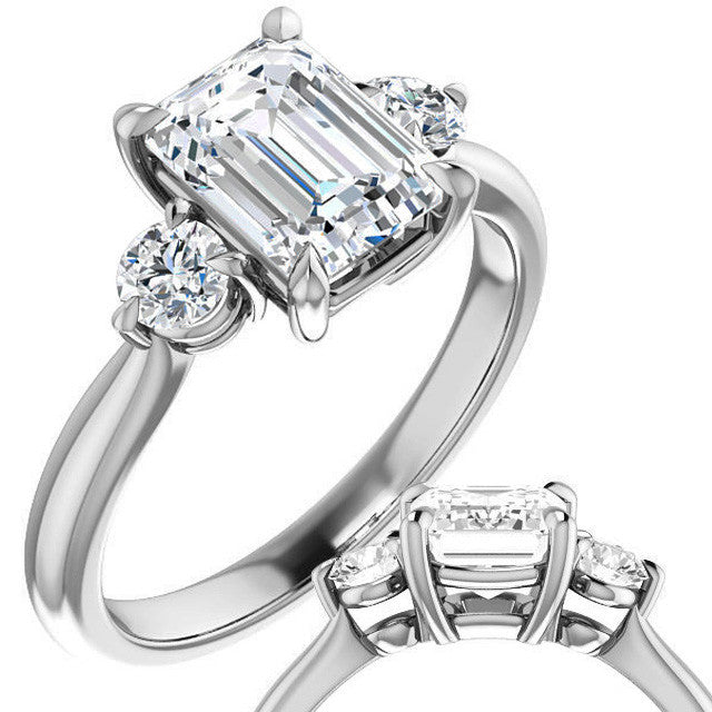 Emerald / Radiant Moissanite 3-Stone Ring