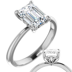 Emerald / Radiant cut Moissanite Solitaire with Scroll Accent Basket Design