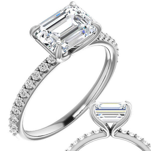 Emerald / Radiant cut Moissanite Engagement Ring with Claw Prongs