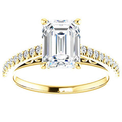 Emerald / Radiant Cathedral Engagement Ring with Scroll Accent