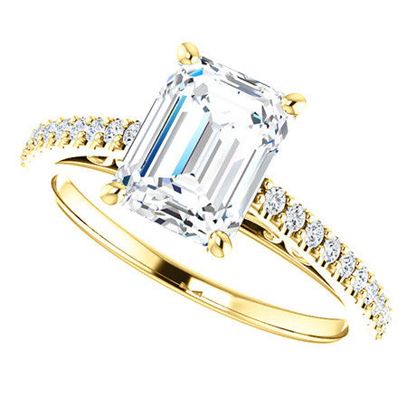 Emerald / Radiant Cathedral Engagement Ring with Scroll Accent