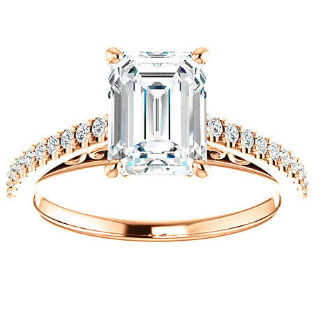 Emerald / Radiant Cathedral Engagement Ring with Scroll Accent