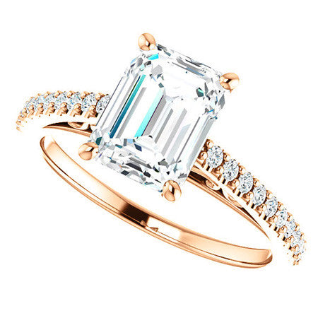 Emerald / Radiant Cathedral Engagement Ring with Scroll Accent
