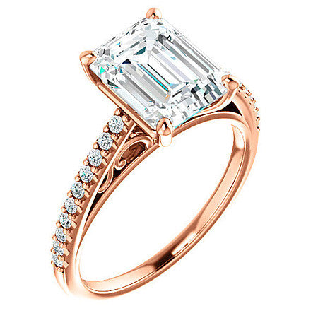 Emerald / Radiant Cathedral Engagement Ring with Scroll Accent