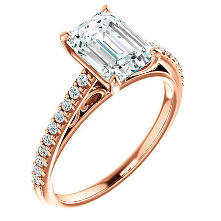 Emerald / Radiant Cathedral Engagement Ring with Scroll Accent