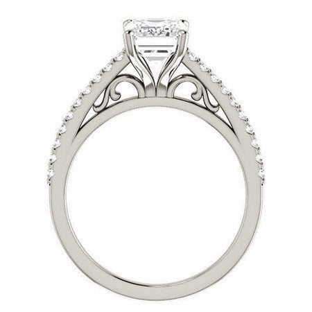 Emerald / Radiant Cathedral Engagement Ring with Scroll Accent