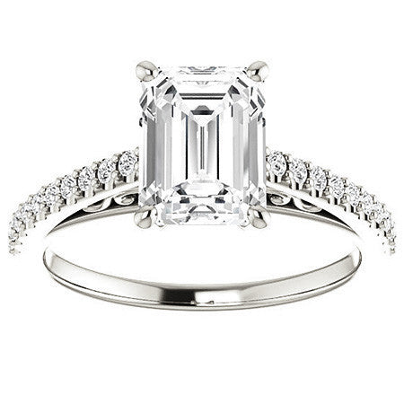 Emerald / Radiant Cathedral Engagement Ring with Scroll Accent