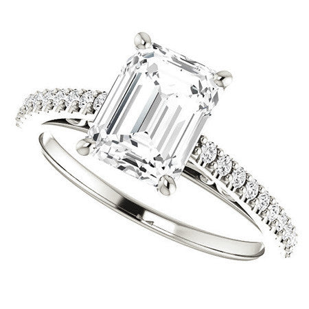 Emerald / Radiant Cathedral Engagement Ring with Scroll Accent