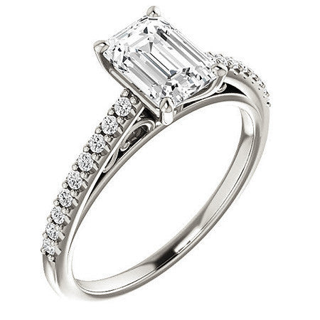 Emerald / Radiant Cathedral Engagement Ring with Scroll Accent