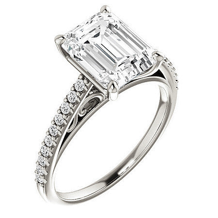 Emerald / Radiant Cathedral Engagement Ring with Scroll Accent