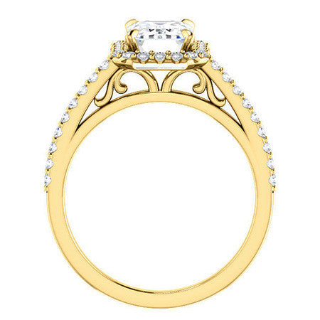 Emerald / Radiant Petite Halo Engagement Ring with Scroll Accent