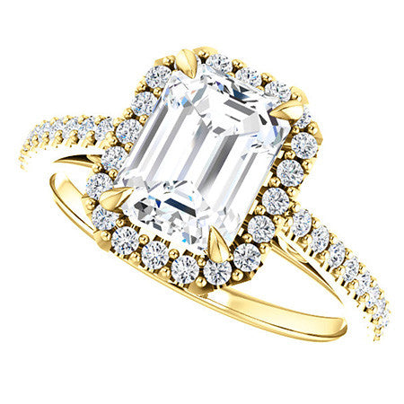 Emerald / Radiant Petite Halo Engagement Ring with Scroll Accent