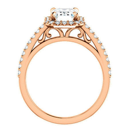 Emerald / Radiant Petite Halo Engagement Ring with Scroll Accent