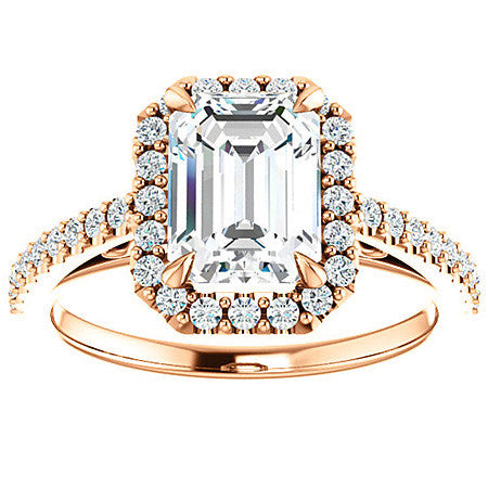 Emerald / Radiant Petite Halo Engagement Ring with Scroll Accent