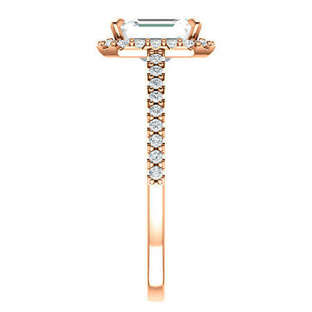 Emerald / Radiant Petite Halo Engagement Ring with Scroll Accent