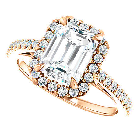 Emerald / Radiant Petite Halo Engagement Ring with Scroll Accent