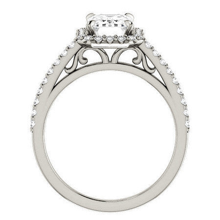 Emerald / Radiant Petite Halo Engagement Ring with Scroll Accent