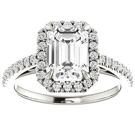 Emerald / Radiant Petite Halo Engagement Ring with Scroll Accent