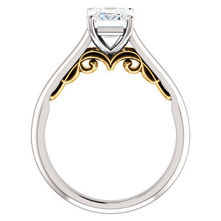 Emerald / Radiant Scroll Accented Solitaire Engagement Ring