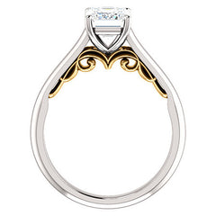 Emerald / Radiant Scroll Accented Solitaire Engagement Ring