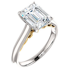 Emerald / Radiant Scroll Accented Solitaire Engagement Ring