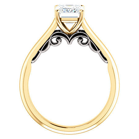 Emerald / Radiant Scroll Accented Solitaire Engagement Ring