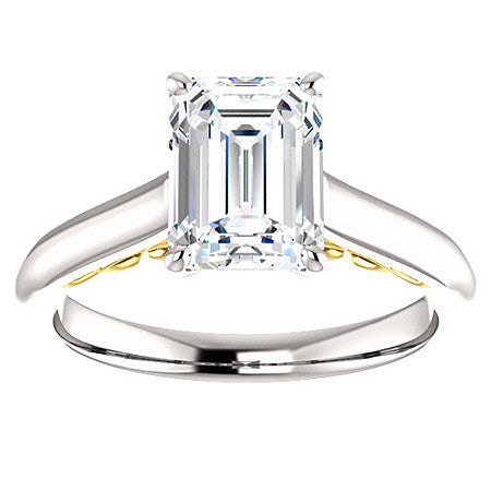 Emerald / Radiant Scroll Accented Solitaire Engagement Ring
