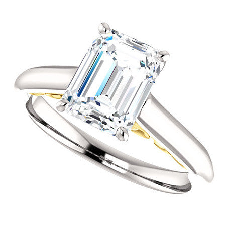 Emerald / Radiant Scroll Accented Solitaire Engagement Ring