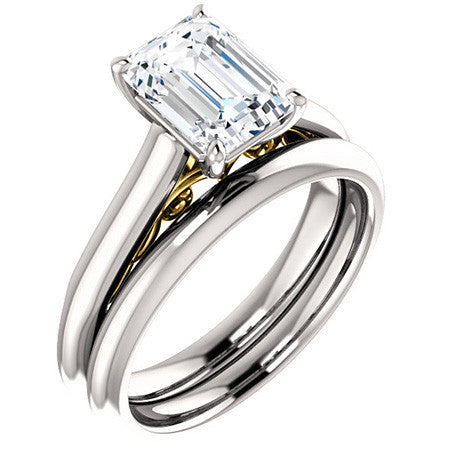 Emerald / Radiant Scroll Accented Solitaire Engagement Ring