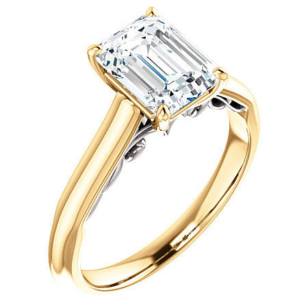 Emerald / Radiant Scroll Accented Solitaire Engagement Ring