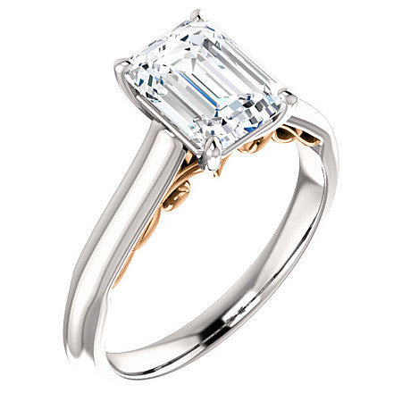 Emerald / Radiant Scroll Accented Solitaire Engagement Ring