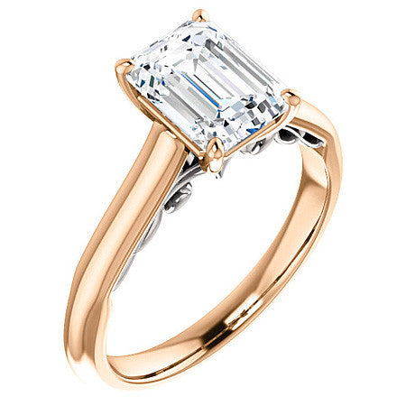 Emerald / Radiant Scroll Accented Solitaire Engagement Ring