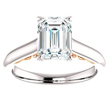 Emerald / Radiant Scroll Accented Solitaire Engagement Ring
