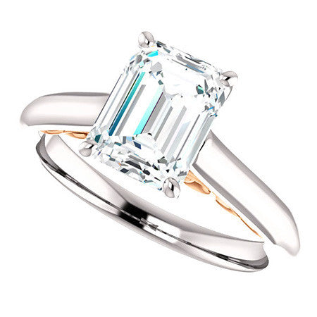 Emerald / Radiant Scroll Accented Solitaire Engagement Ring