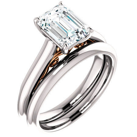 Emerald / Radiant Scroll Accented Solitaire Engagement Ring