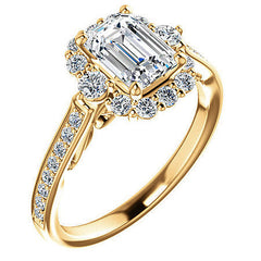 Emerald / Radiant Scroll Halo Engagement Ring with Surprise Diamonds