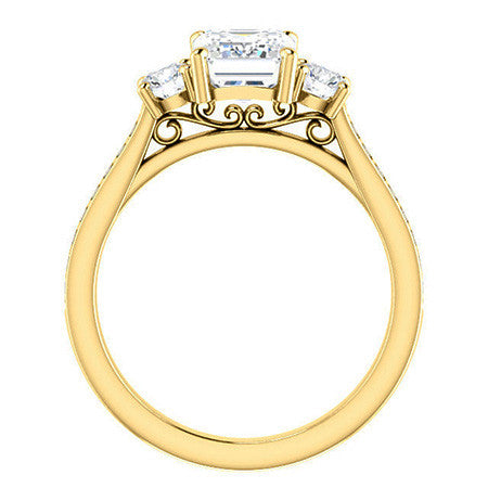 Emerald / Radiant 3-Stone Moissanite Cathedral Engagement Ring