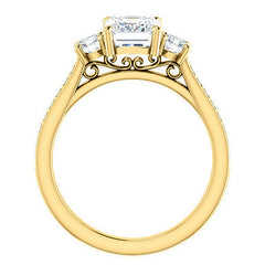 Emerald / Radiant 3-Stone Moissanite Cathedral Engagement Ring
